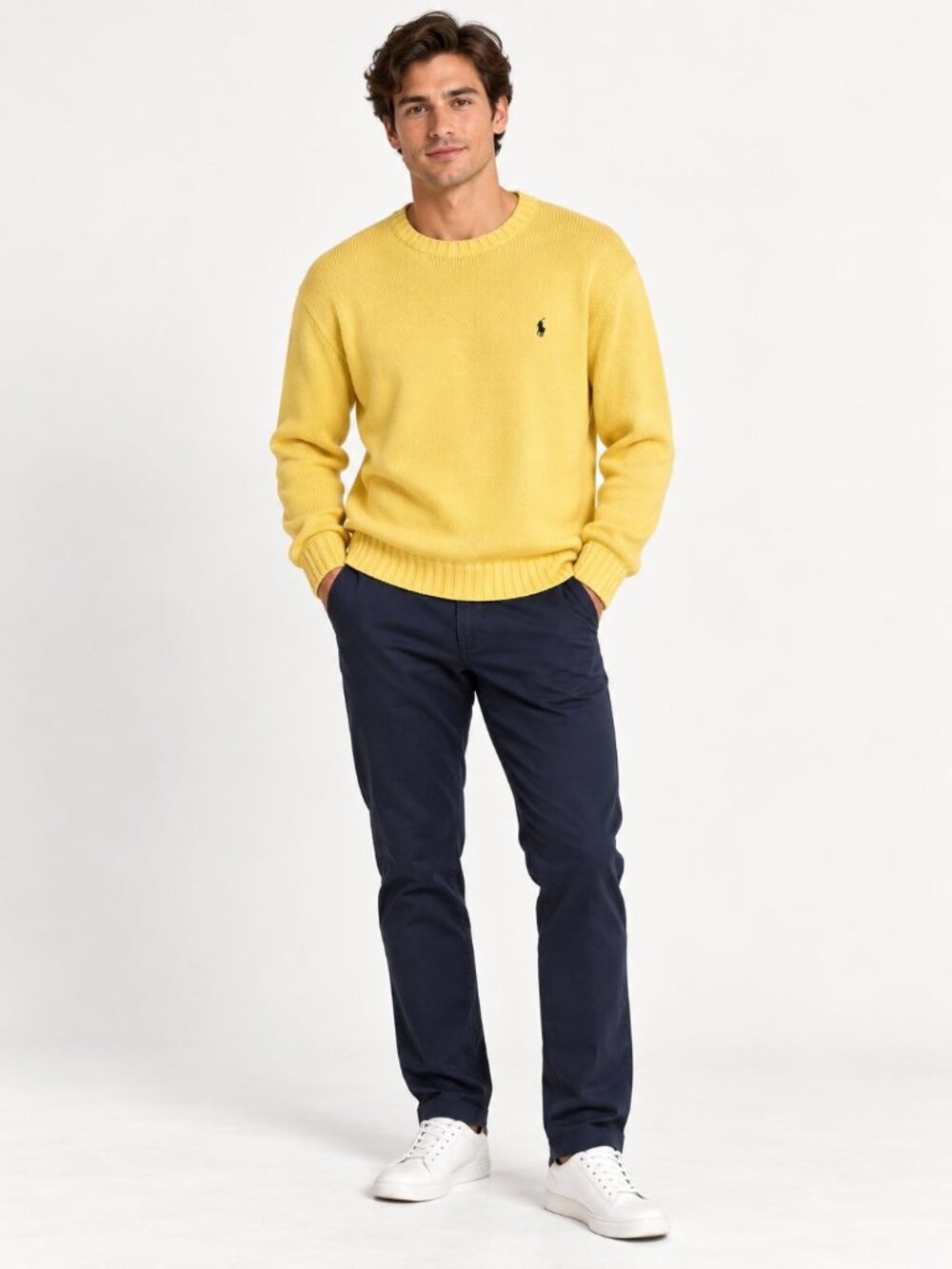 Polo Ralph Lauren Yellow Cotton Crewneck Sweater Embroidered Pony Men’s Large
